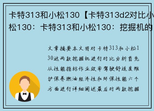 卡特313和小松130【卡特313d2对比小松130：卡特313和小松130：挖掘机的黄金搭档】